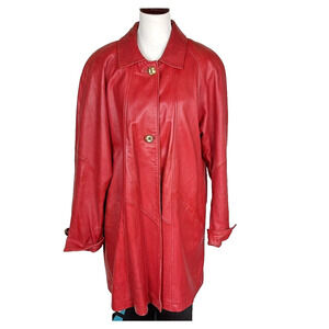 Vintage 1970s Retro SIENA STUDIO Red Leather Womens Coat Jacket Size Large